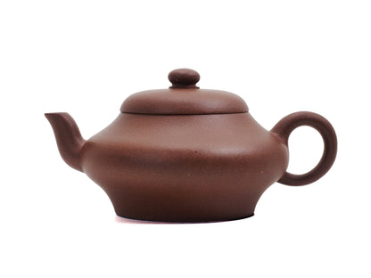 Side view of Biandeng Yixing teapot made from raw ore Zisha clay, 125ml