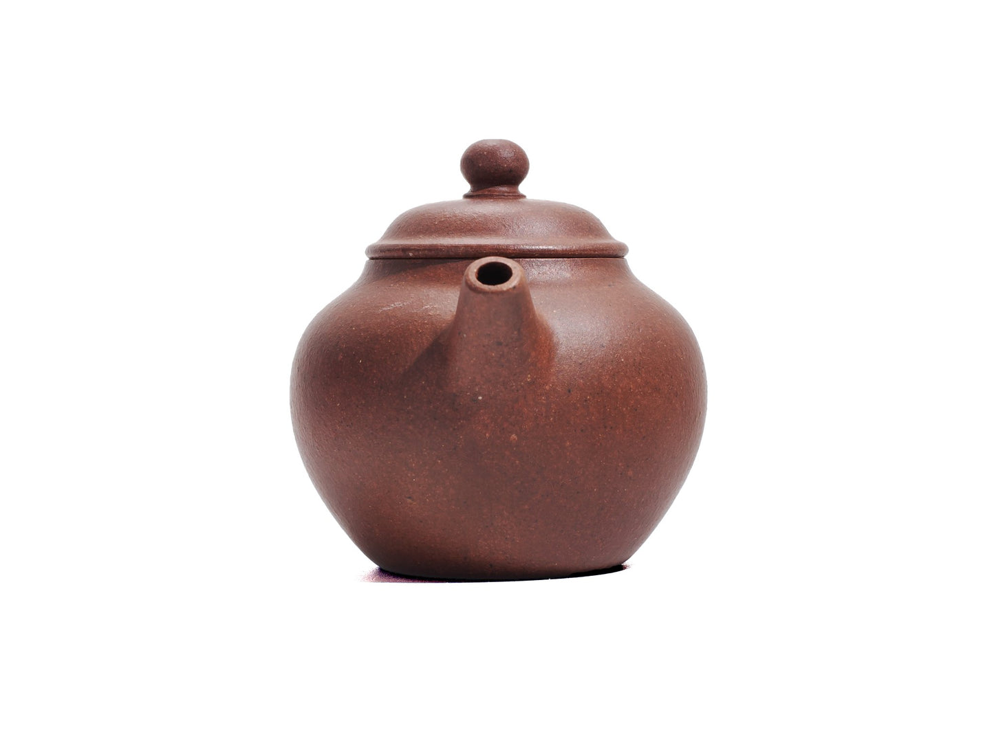 Front spout-facing view of 秋水壶 Yixing teapot, 45ml, diamond grade purple clay