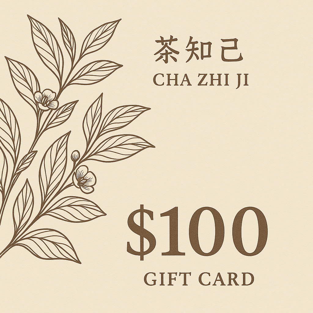 USD100 Cha Zhi Ji Gift Card with tea leaf illustration and brand name in English and Chinese