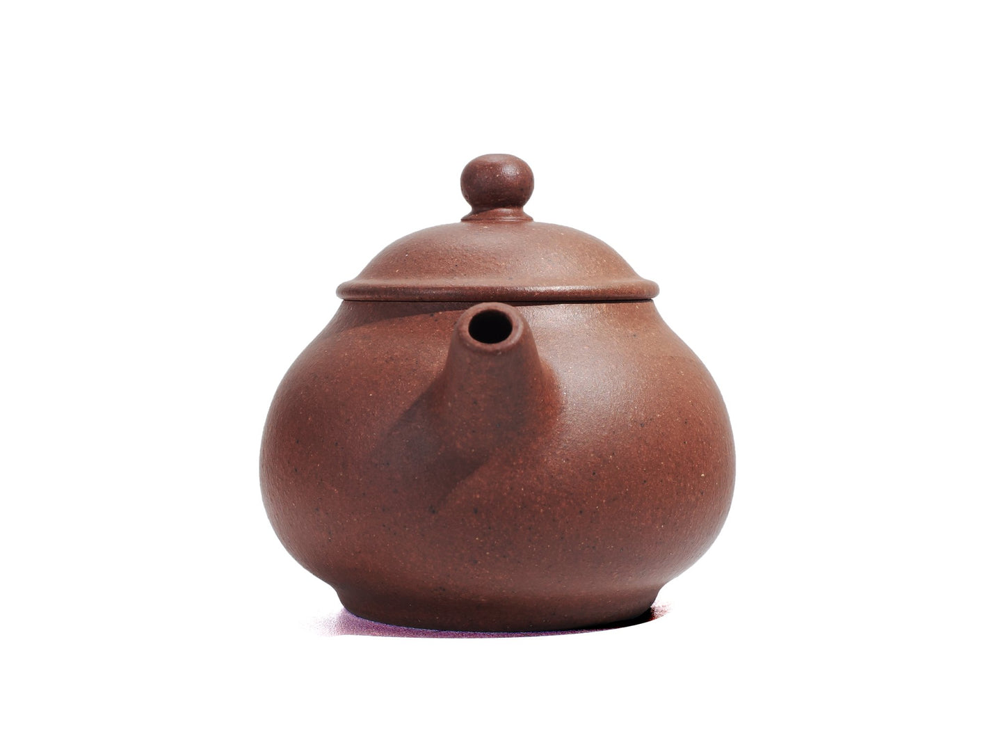 Front spout-facing view of 逸公壶 Yixing teapot, 45ml, diamond grade purple clay
