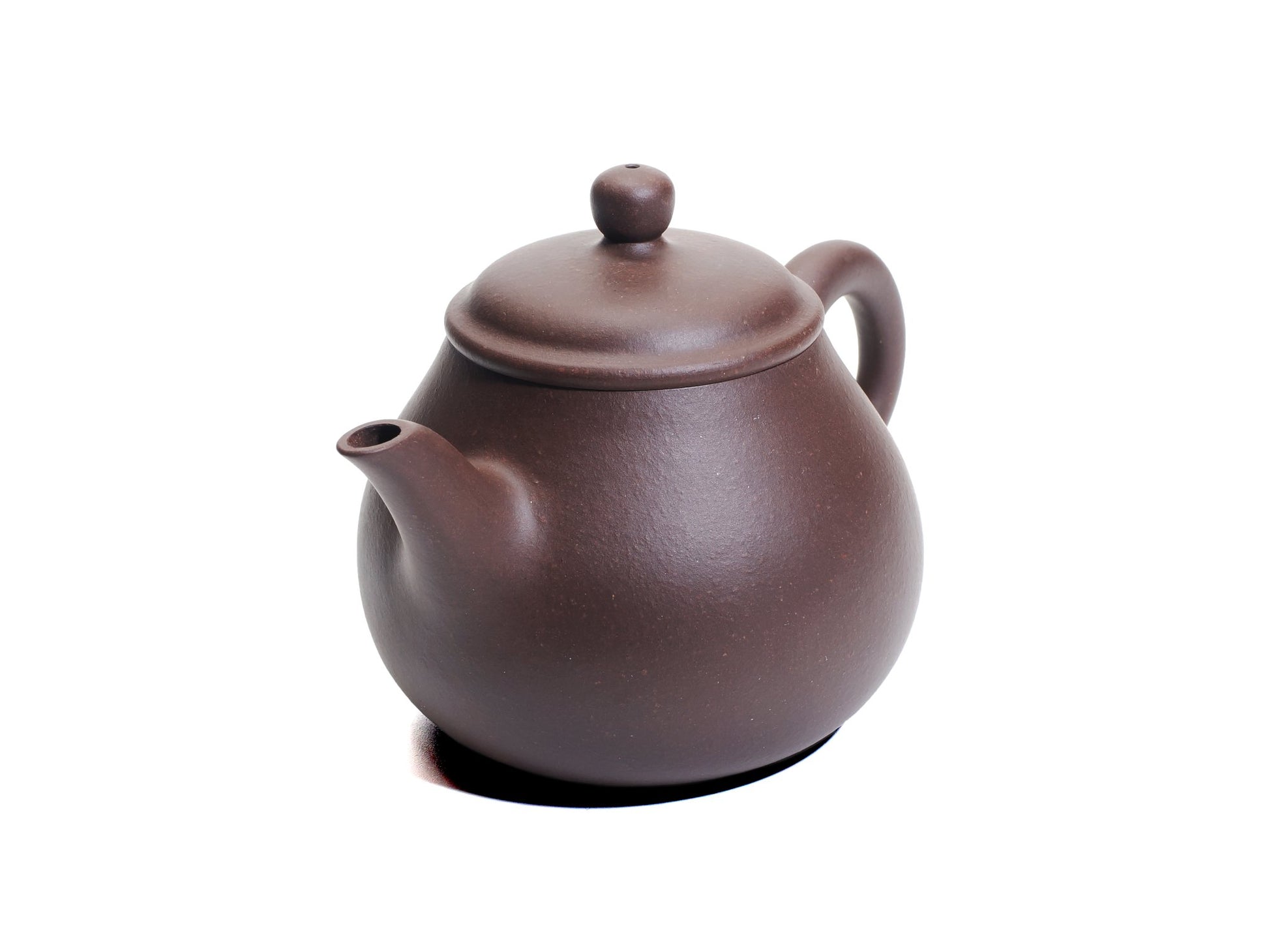 Angled top view of the Da Ming Yuan Luo Han teapot showing the slender spout, domed lid and pear‑shaped body.
