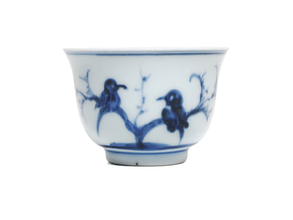 Handmade 1980s Jingdezhen blue and white teacup front view