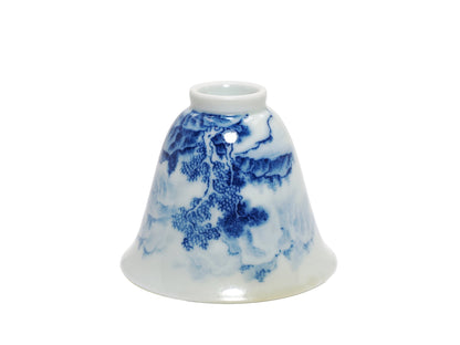 Upside down view of modern Jingdezhen blue and white teacup, design 2