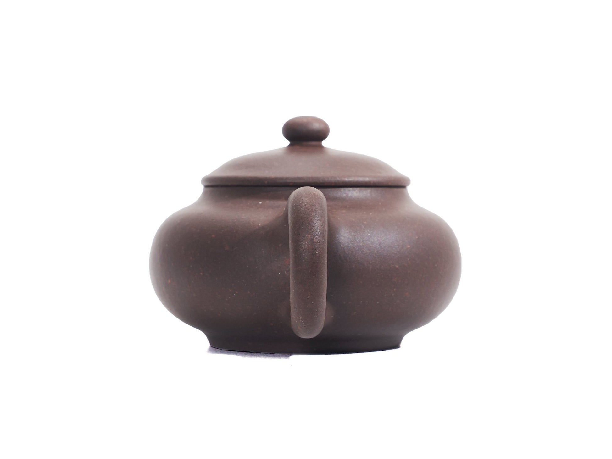 Rear handle view of 50ml Pan Hu Teapot crafted in Yixing Bronze Grade Zisha clay