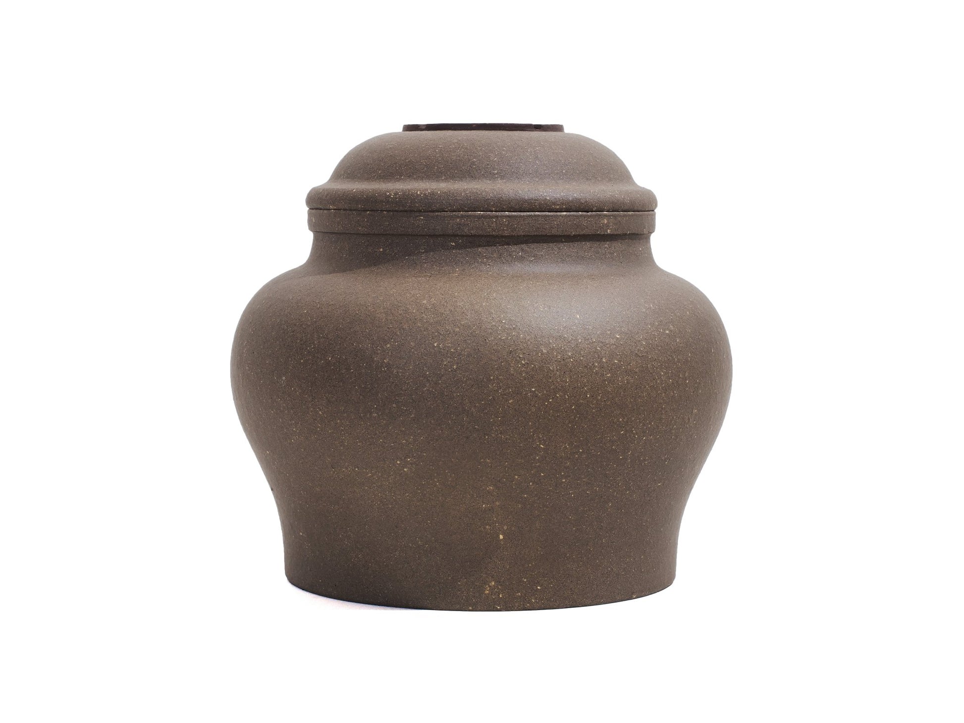 Front view of Ming-style Yixing tea jar made from Old Purple Clay