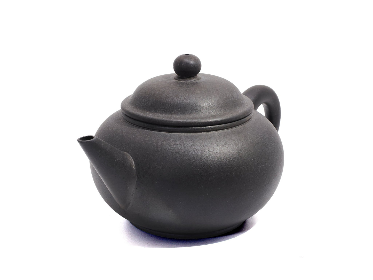 Angled front view of Wood Fired “22 Cups” Shui Ping Yixing Teapot – Bronze Grade Purple Clay