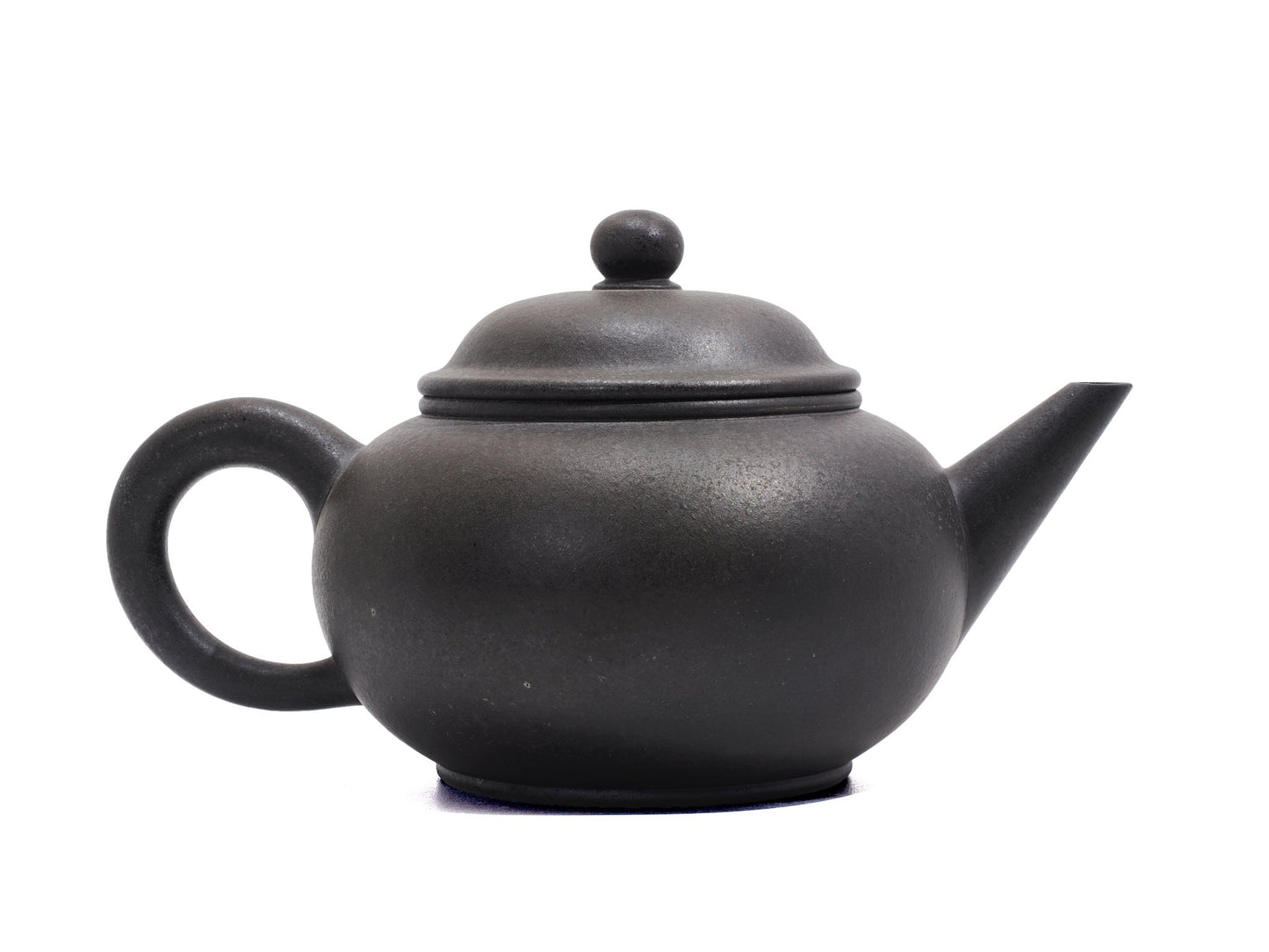 Opposite side view of Wood Fired “22 Cups” Shui Ping Yixing Teapot – 320ml Bronze Grade Purple Clay