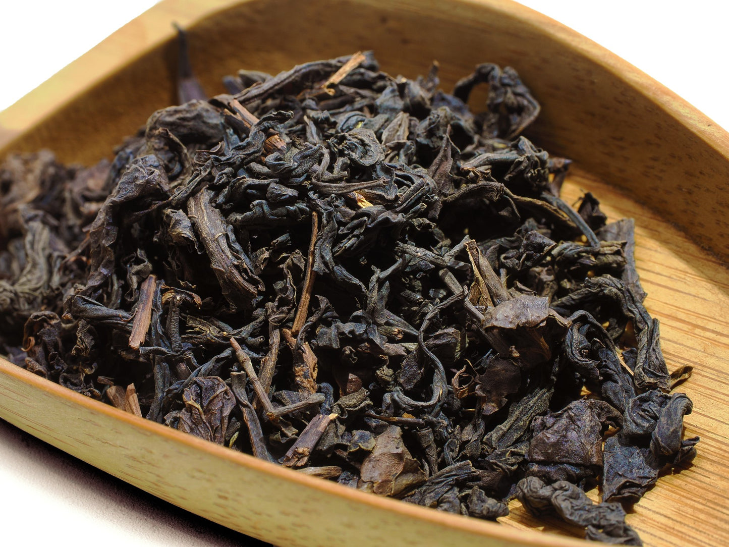 Close-up of woody-aged Liu Bao dry leaves from Cha Zhi Ji’s Malaysian Vault Collection