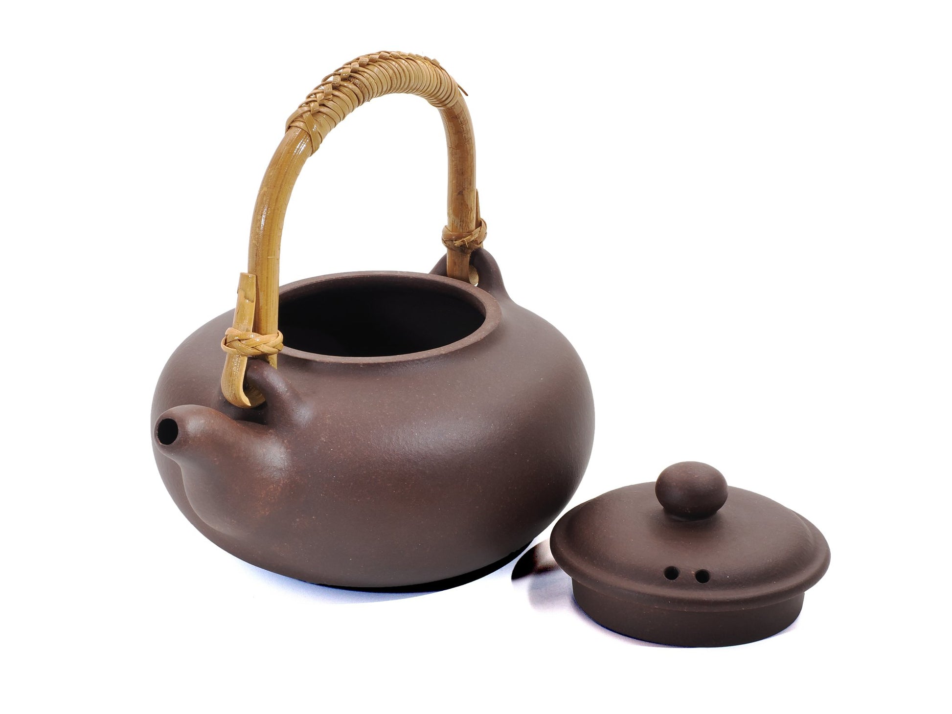 Yixing water kettle with open lid and bamboo handle