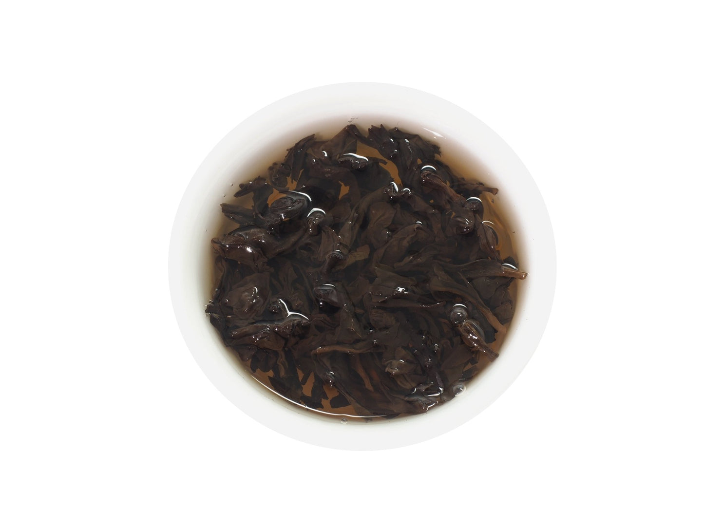 Brewed loose leaves of 5-years aged Da Hong Pao tea from Cha Zhi Ji