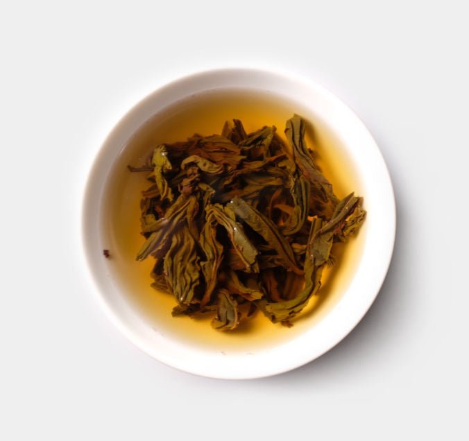 Brewed tea leaves of Half-Handmade Shui Xian Wuyi Cliff Tea from Cha Zhi Ji