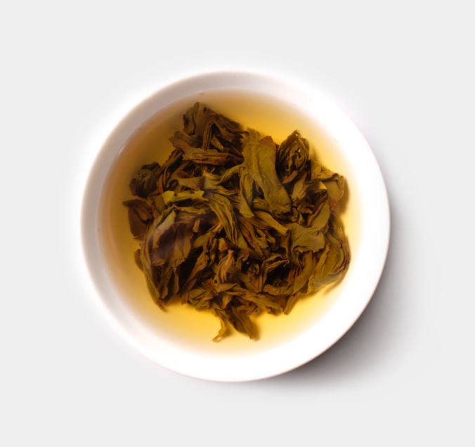 Brewed tea leaves of Handmade Lao Jun Mei Wuyi Cliff Tea from Cha Zhi Ji