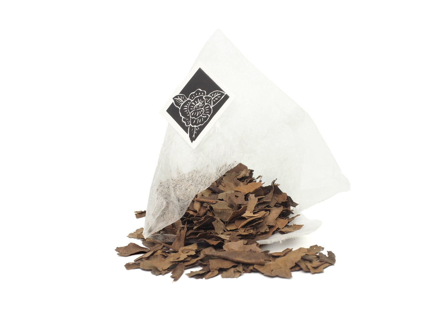 Loose leaves of premium Jin Qian Liu whole tea leaves in tea bags from Cha Zhi Ji