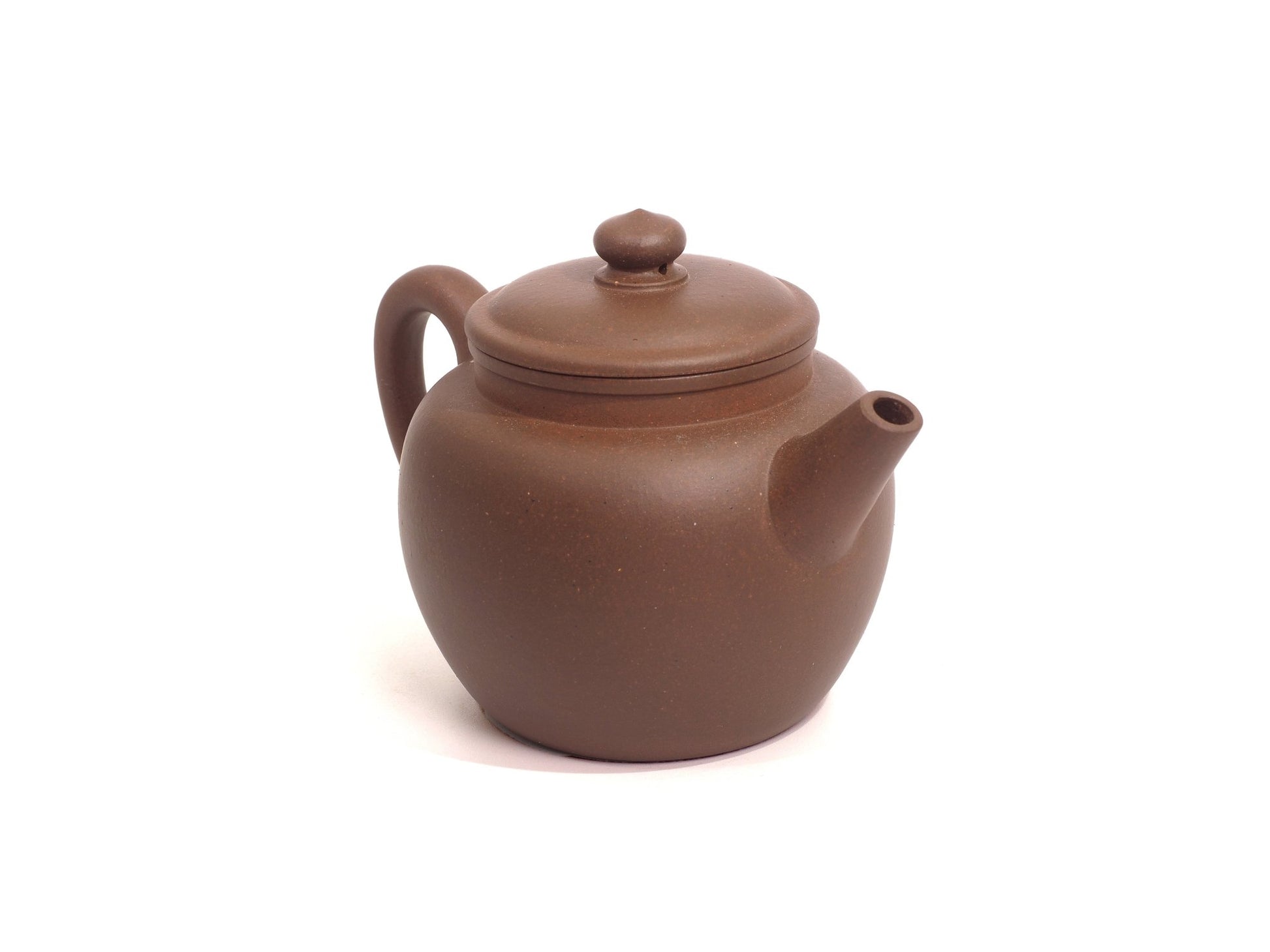 Side view of Yixing Zisha Ju Lun Zhu Teapot with carving, 150ml, Raw Ore, from Cha Zhi Ji
