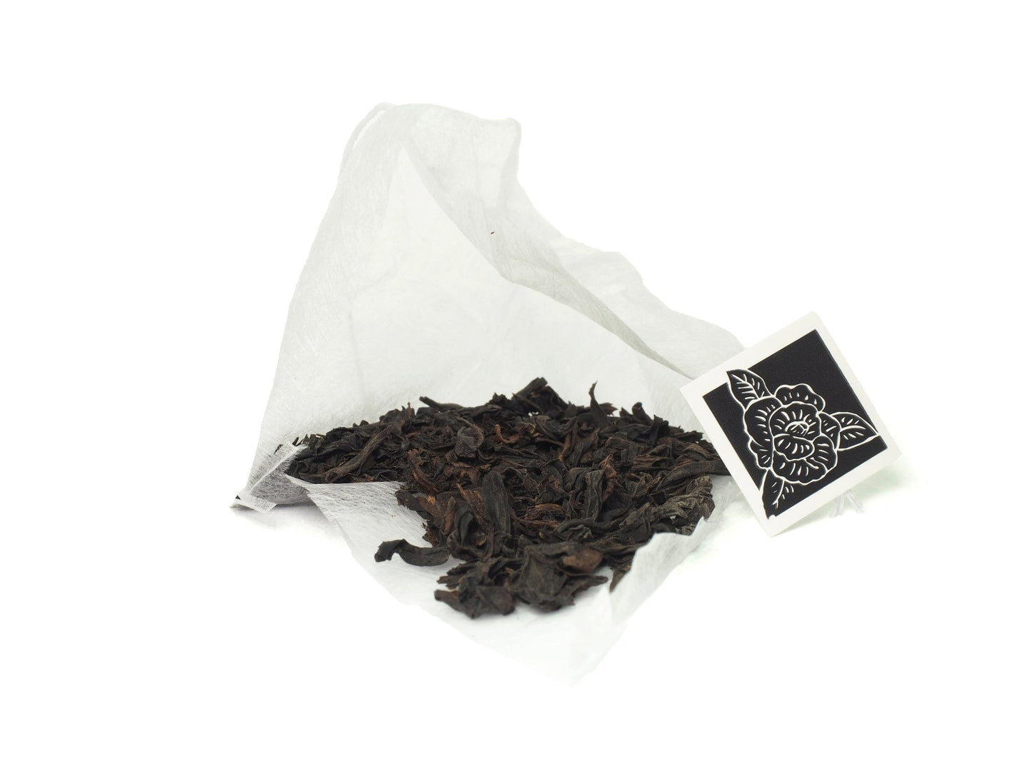 Loose leaves of premium Lao Cong Shui Xian whole tea leaves in tea bags from Cha Zhi Ji