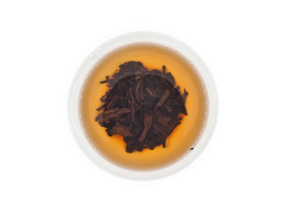 Brewed tea leaves of Lao Shu Shou Pu-Erh tea from Cha Zhi Ji